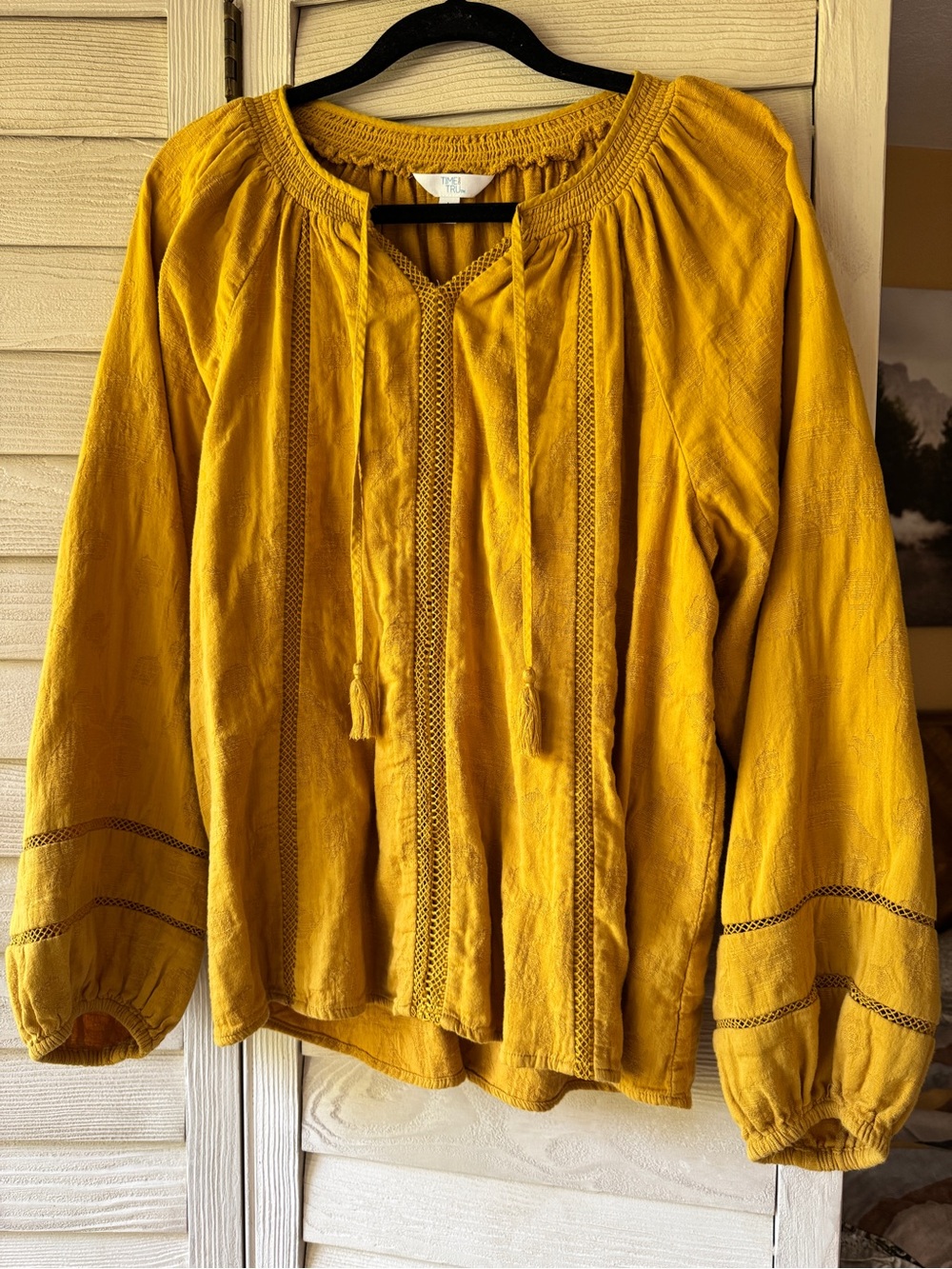 Time and Tru Mustard Yellow Peasant Tunic Blouse